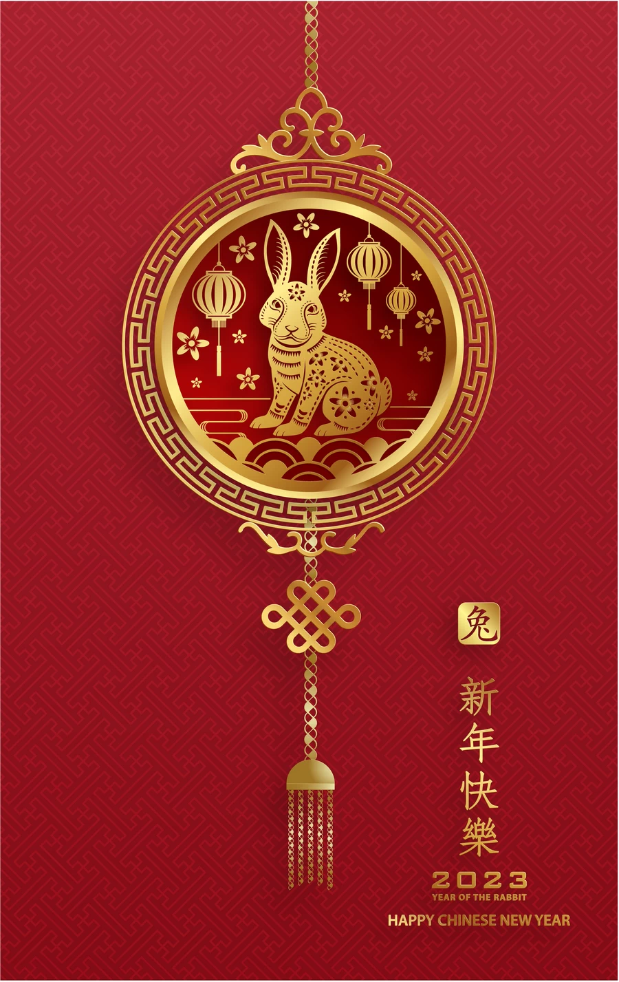2023兔年中国风新年春节剪纸风节日宣传插画海报背景展板AI素材【093】